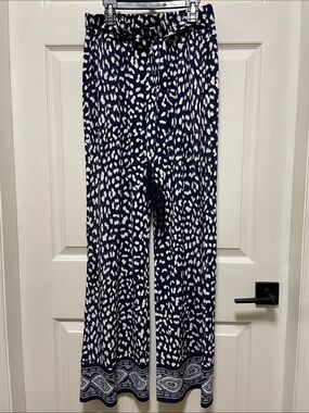 MICHAEL | Michael Kors | Navy/White | Printed | PullOn | Wide-Leg |Pants |Size S